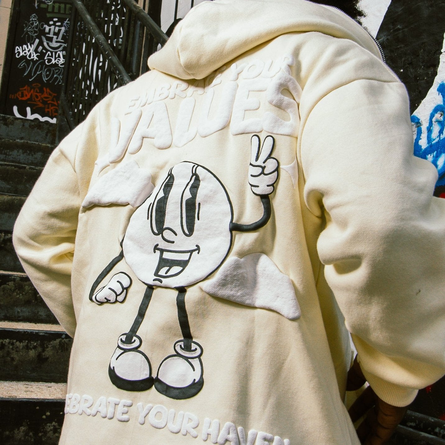 EYV FULL ZIP-UP HOODIE "CREAM"