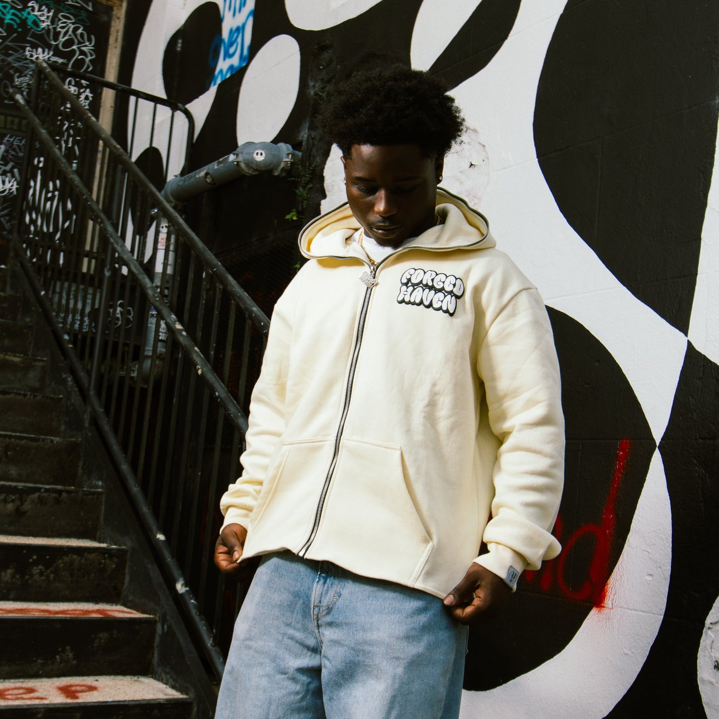 EYV FULL ZIP-UP HOODIE "CREAM"